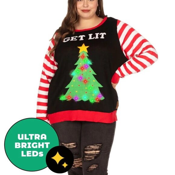 Women's Tipsy Elves Get Lit LED Light Up Ugly Christmas Sweater Plus Size 4XL - Picture 1 of 1